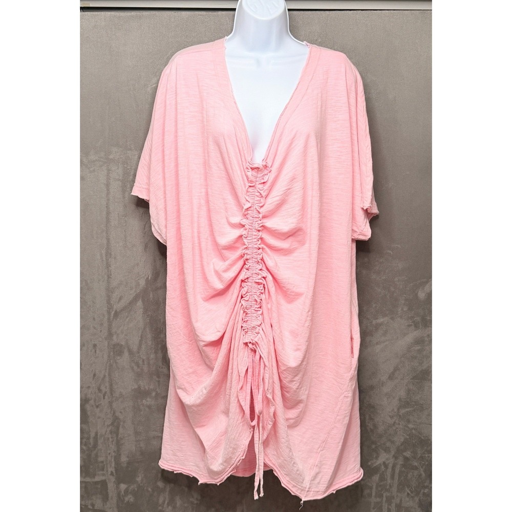Bluevelvet Tunic Dress Womens S/M Pink Ruched Drawstring Slub Cotton - Picture 3 of 11